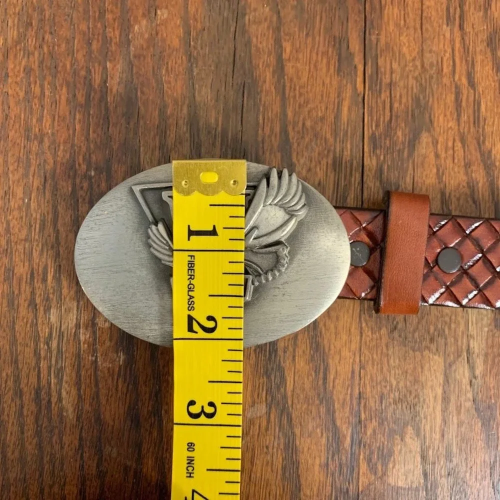VTG Winston Cigarettes Eagle Buckle Brown Basketweave Leather Belt Men's 36/38